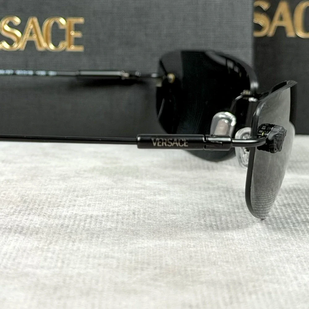 Versace MOD 2279 Black Rimless Sunglasses Grey Lens Italy 60 18 135 NEW